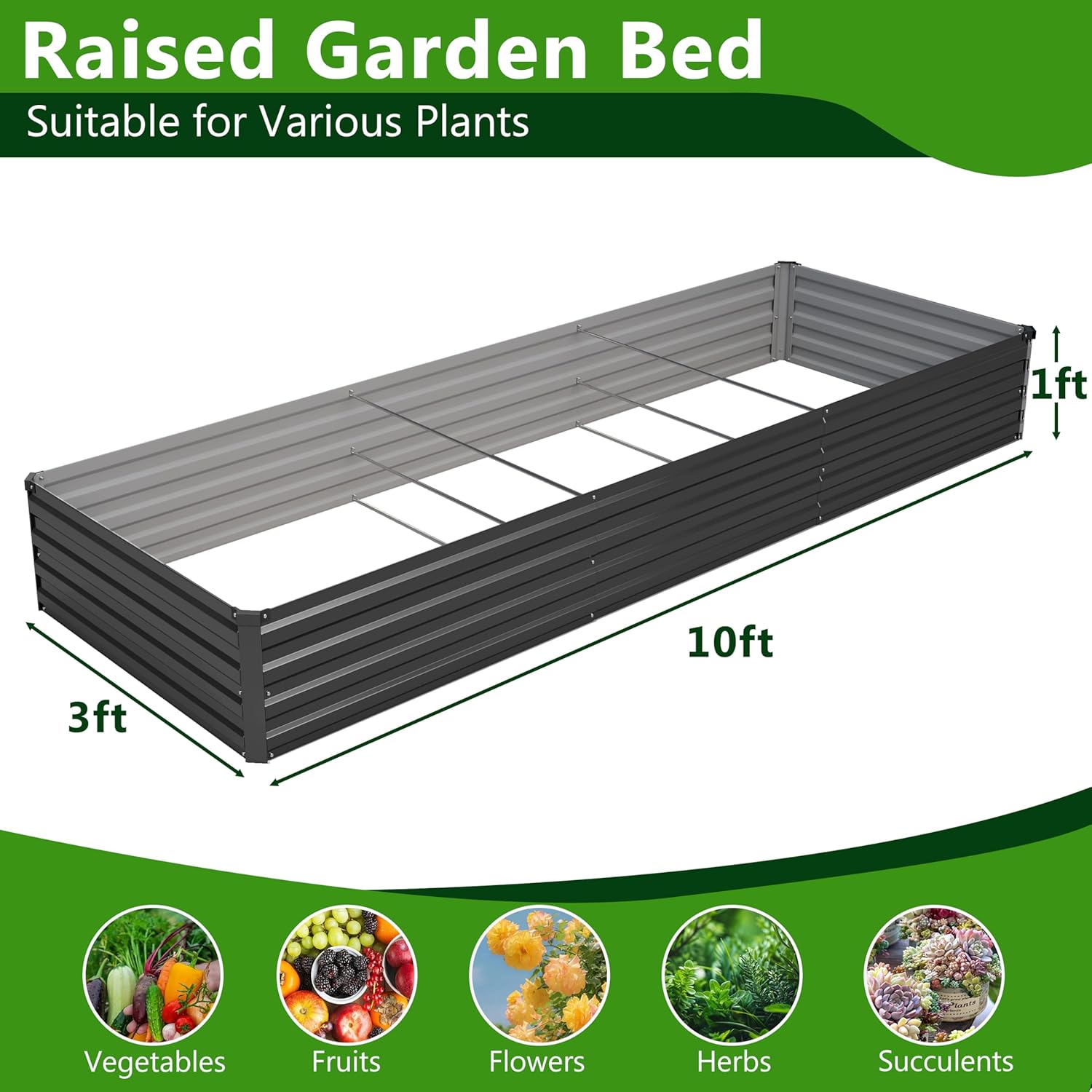 2PCS 10x3x1ft Galvanized Raise - огляд і ціна Raised Garden Bed